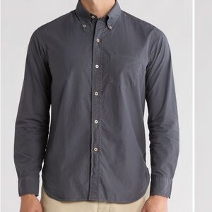BUCK MASON Skyline Poplin Cotton Button Down Shirt Dark Grey Sz S NEW